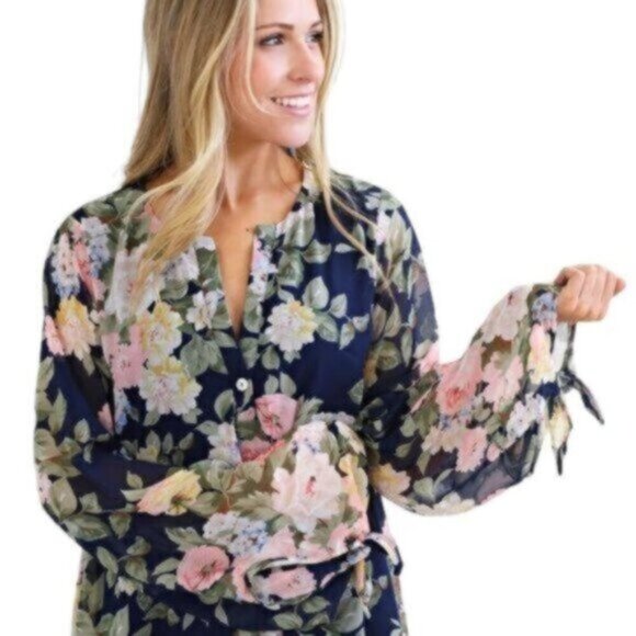 Show Me Your Mumu |  Navy Floral Hippy Dippy Party Blossom Top Blouse Size XS - Picture 1 of 10
